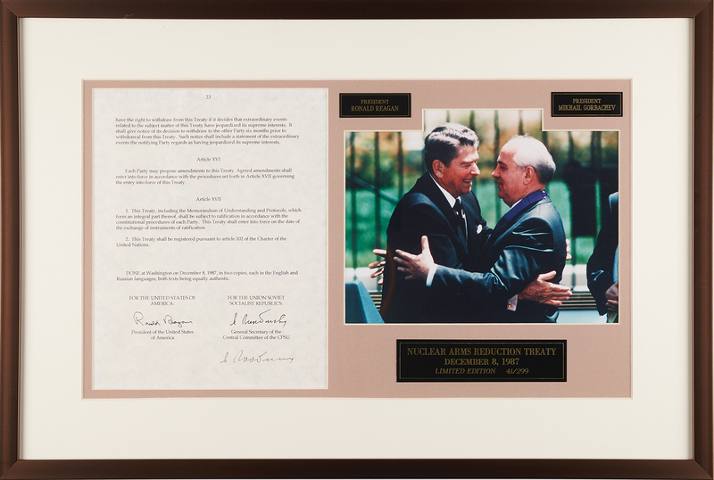 Lot 139 Mikhail Gorbachev Signed Souvenir Typescript - Nuclear Arms Reduction Treaty (Ltd. Ed. #41/299)