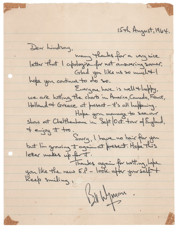 Lot 373 Rolling Stones: Bill Wyman Early Autograph Letter Signed - 