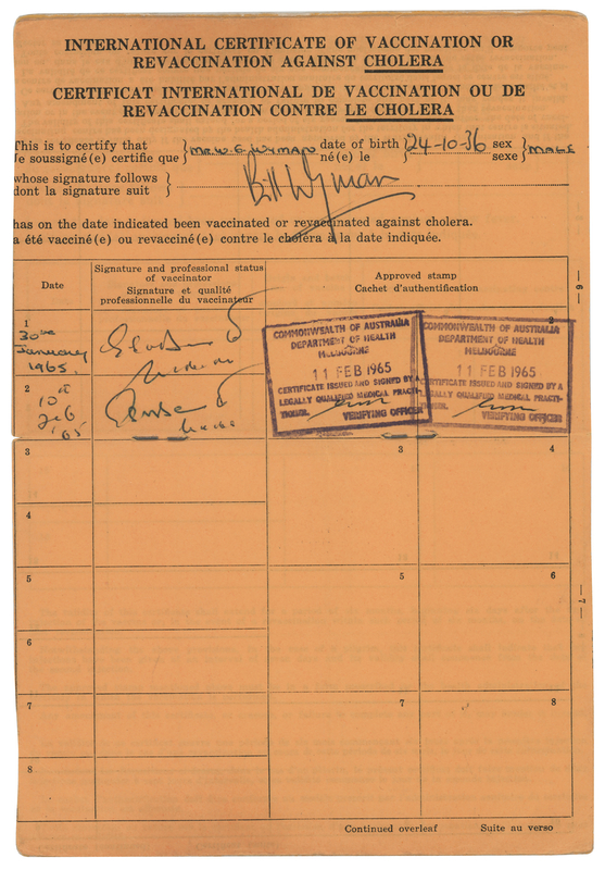Lot 374 Bill Wyman Twice-Signed Vaccination Booklet Used During the Rolling Stones’ Touring Years (1965–1971)