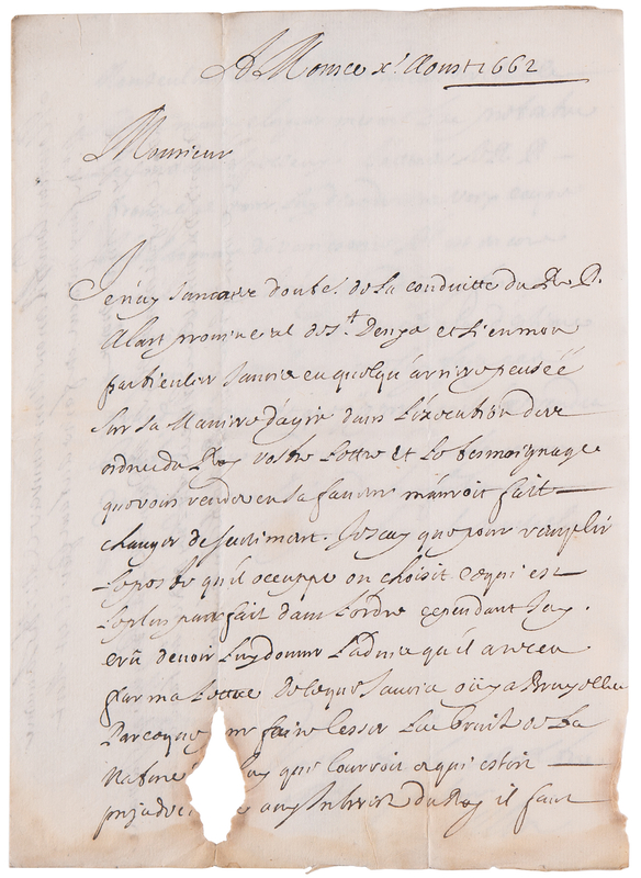 Lot 150 Jean Talon Early Letter Signed, Concerning the Récollet Mission Prior to His Departure for New France (1662)