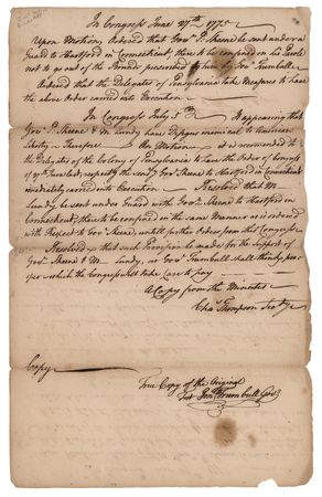 Lot #122 Jonathan Trumbull Revolutionary War–Dated