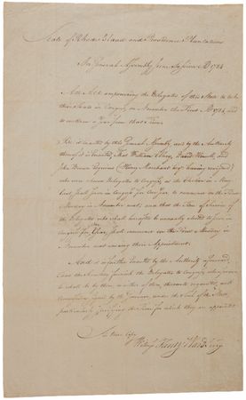 Lot #117 Rhode Island: Act Sending Delegates to