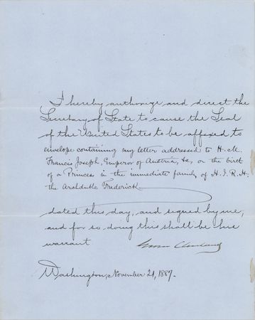 Lot #37 Grover Cleveland Document Signed as