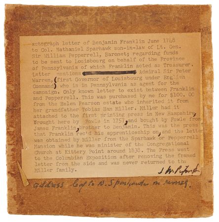 Lot #91 Benjamin Franklin Autograph Letter Signed, Concerning Funds Related to the Louisbourg Campaign (1748) - Image 2