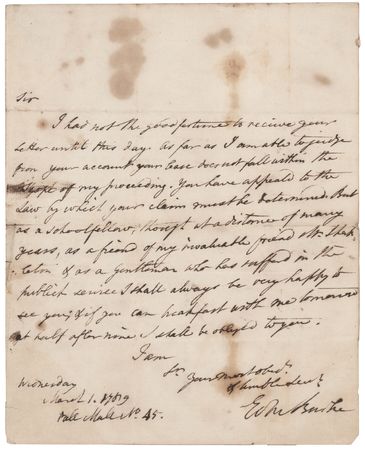 Lot #190 Edmund Burke Autograph Letter Signed
