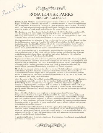 Lot #172 Rosa Parks Signed Souvenir Typescript