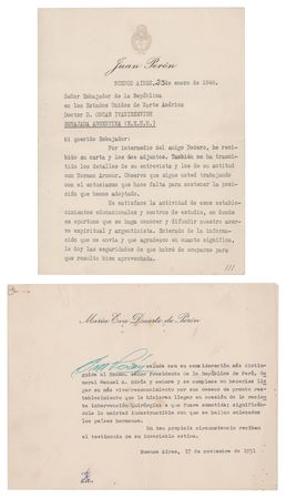 Lot #147 Juan and Eva Peron (2) Typed Letters