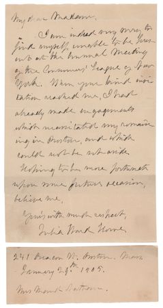 Lot #303 Julia Ward Howe Autograph Letter Signed