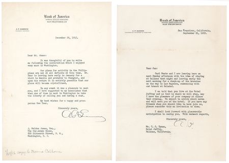 Lot #175 Amadeo Giannini (2) Typed Letters Signed