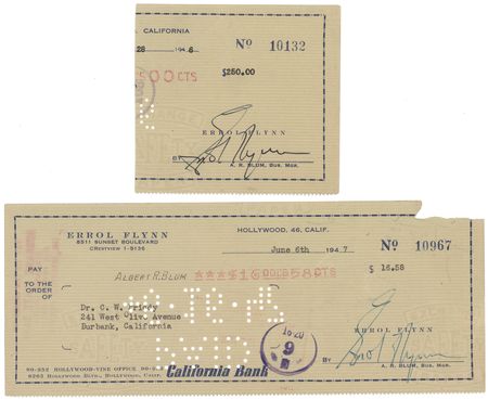 Lot #402 Errol Flynn (2) Signed Checks