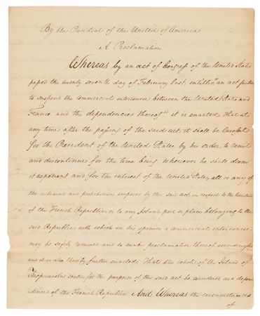 Lot #9 [John Adams] Manuscript Proclamation of an