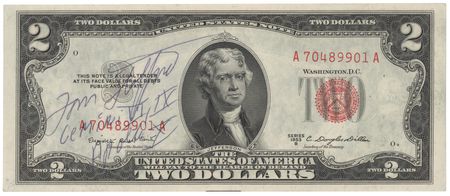 Lot #268 Tom Stafford Signed $2 Dollar Bill