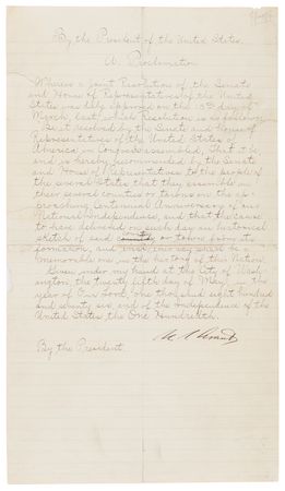Lot #30 U. S. Grant Draft Proclamation Signed as