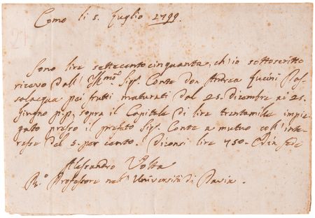 Lot #188 Alessandro Volta Autograph Document