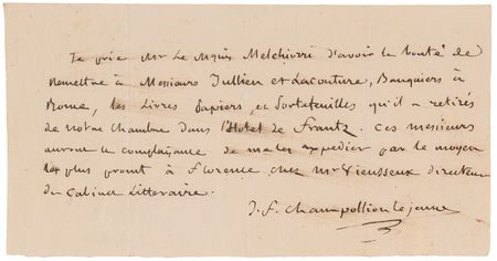 Lot #196 Jean Francois Champollion Autograph Note