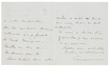 Lot #194 Lord Carnarvon Autograph Letter Signed - The Financier of the Excavation of King Tut's Tomb - Image 2
