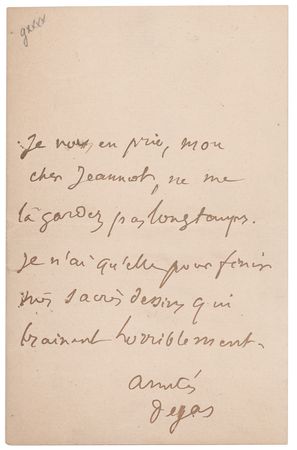 Lot #281 Edgar Degas Autograph Letter Signed: I