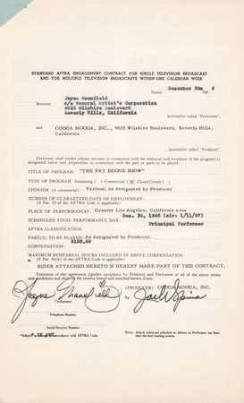 Lot #412 Jayne Mansfield Signed Television
