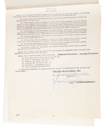 Lot #413 Jayne Mansfield (2) Signed Movie Contracts - 'Beach House Weekend' (1965) - Image 3