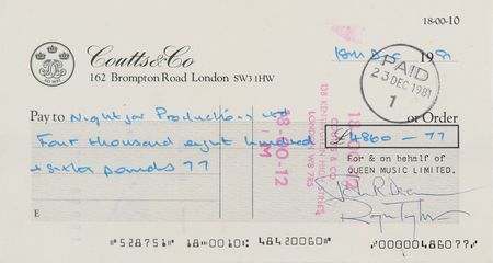 Lot #365 Queen (3) Business Checks Signed by Each Band Member - Image 3