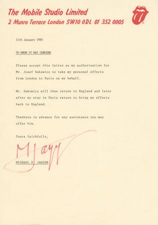Lot #369 Rolling Stones: Mick Jagger Signed Typed