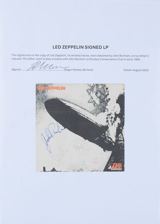 Lot #351 Led Zeppelin Signed Self-Titled Debut Album - Personally Procured by John Bonham for a Fellow Snooker Player - Image 6