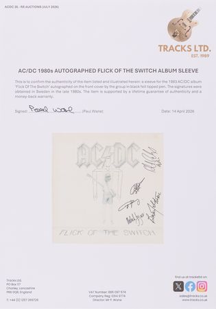 Lot #317 AC/DC Signed Album - Flick of the Switch - Image 2