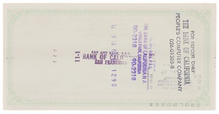 Lot #176 Steve Jobs Signed Apple Computer Check to the People's Computer Company (July 4, 1976) - Representing the Dawn of the Microcomputer Revolution - Image 2