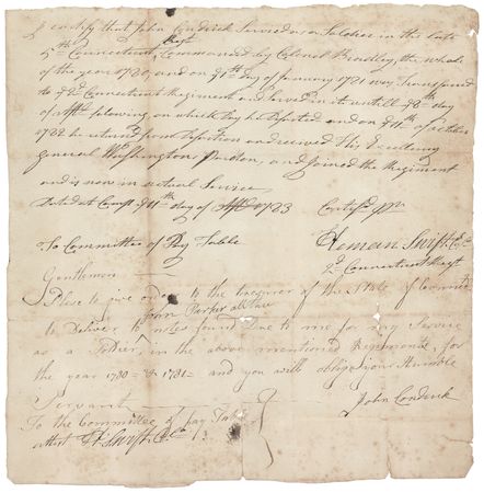 Lot #239 Heman Swift War-Dated Document Signed,