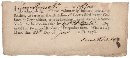 Lot #223 Connecticut Six-Month Enlistment Document