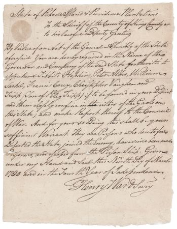 Lot #237 Rhode Island: Henry Ward Signed Arrest
