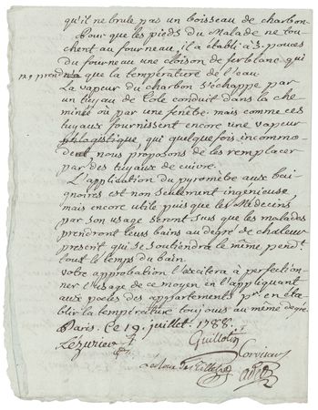 Lot #141 Joseph Guillotin Letter Signed - Report on a Heat Regulator Adapted for Bathtubs - Image 3