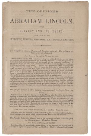 Lot #28 [Abraham Lincoln] Slavery Opinion Pamphlet