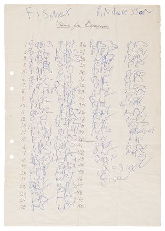 Lot #439 Bobby Fischer Signed and Handwritten