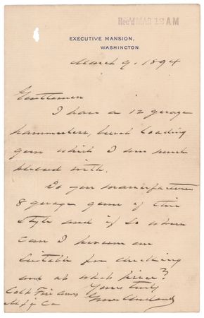Lot #36 Grover Cleveland Autograph Letter Signed as President to Colt's Patent Fire-Arms Manufacturing Company, Requesting an 8-Gauge Shotgun - Image 1