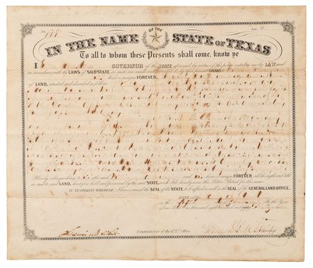 Lot #204 Sam Houston Document Signed as Governor
