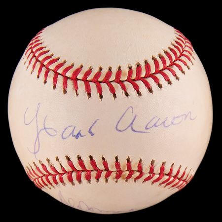 Lot #435 Hank Aaron and Al Downing Signed Baseball