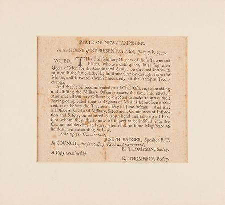 Lot #234 New Hampshire War-Dated Broadside