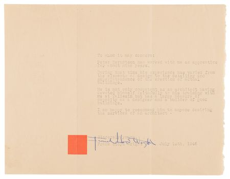 Lot #288 Frank Lloyd Wright Signed Letter of