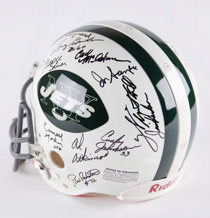 Lot #445 NY Jets: 1969 Super Bowl Champions Team-Signed Football Helmet - Image 4