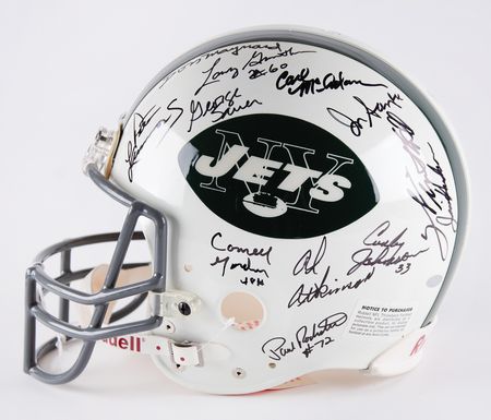 Lot #445 NY Jets: 1969 Super Bowl Champions Team-Signed Football Helmet - Image 5