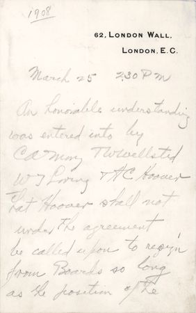Lot #39 Herbert Hoover Autograph Document Signed - Draft Agreement on His 1908 Separation from the London Mining Firm Bewick, Moreing & Co. - Image 1