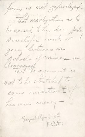 Lot #39 Herbert Hoover Autograph Document Signed - Draft Agreement on His 1908 Separation from the London Mining Firm Bewick, Moreing & Co. - Image 2