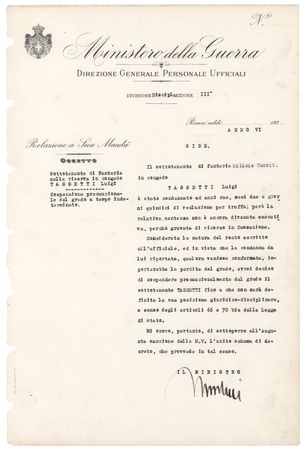 Lot #144 Benito Mussolini Signed ‘Ministry of War’