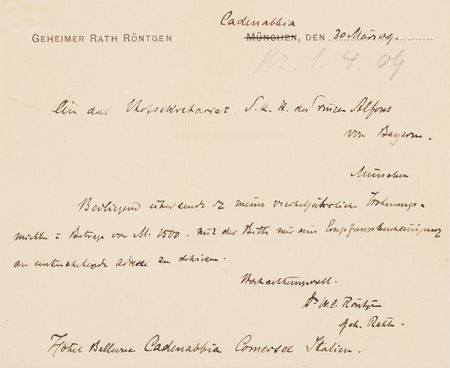 Lot #187 Wilhelm Rontgen Autograph Letter Signed