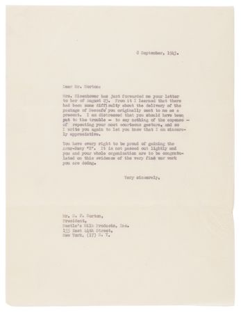 Lot #51 Dwight D. Eisenhower World War II-Dated Typed Letter Signed to Mamie on the Armistice with Italy: 