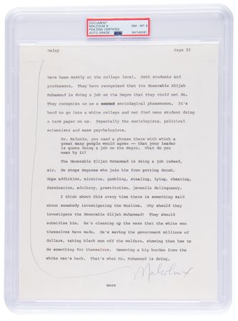 Lot #169 Malcolm X Signed Page for Alex Haley’s