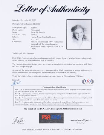 Lot #417 Marilyn Monroe Oversized Original Photograph by Andre de Dienes - PSA Type II - Image 3