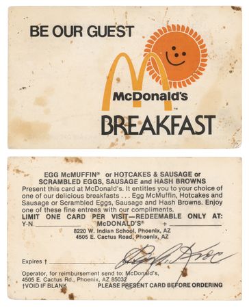 Lot #177 Ray Kroc Signed McDonald's Breakfast