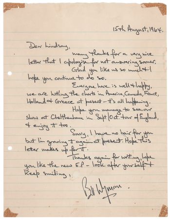 Lot #373 Rolling Stones: Bill Wyman Early Autograph Letter Signed - 